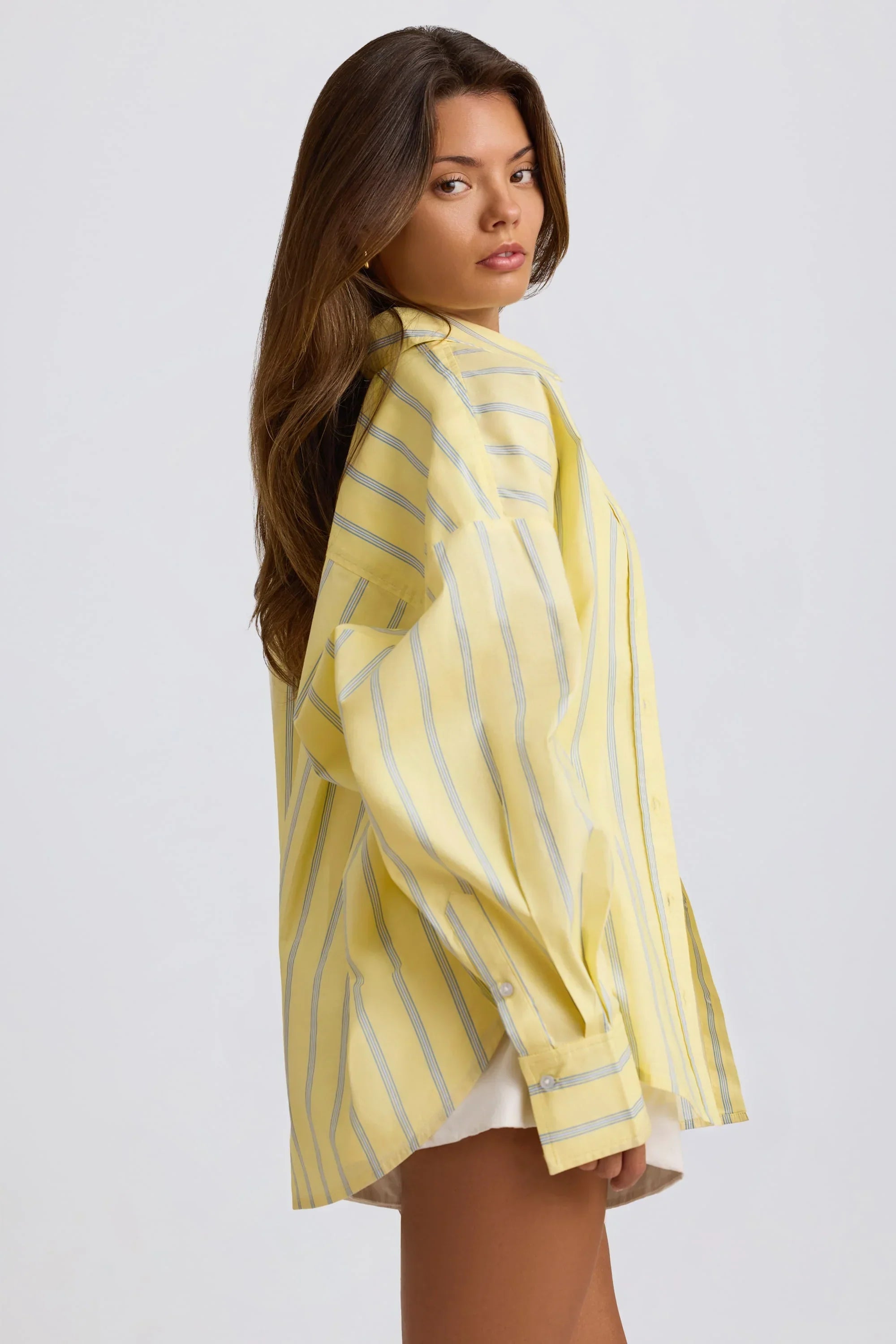 Cotton Poplin Stripe Oversized Shirt in Yellow Stripe