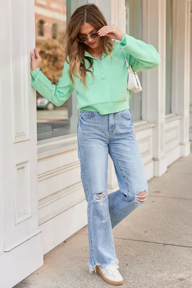 Ariel Light Wash Distressed Wide Leg Jeans