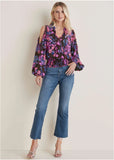 Ruffle Cold Shoulder Blouse Electric Bouquet