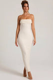 Embellished Bandeau Cowl Neck Maxi Dress in White