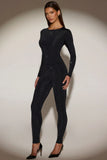 Embellished Jersey High Waisted Leggings in Black