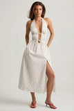 Backless Cotton Poplin Midaxi Dress in Rose Print