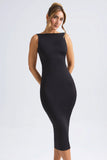 Ruched Open Back Midaxi Dress in Black
