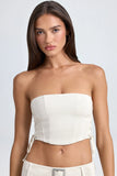 Bandeau Lace Up Corset Crop Top in Ecru