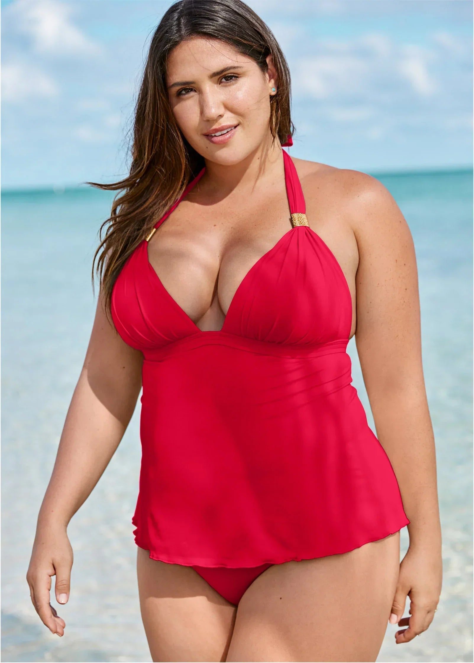 Goddess Push Up Tankini Top Red Hot