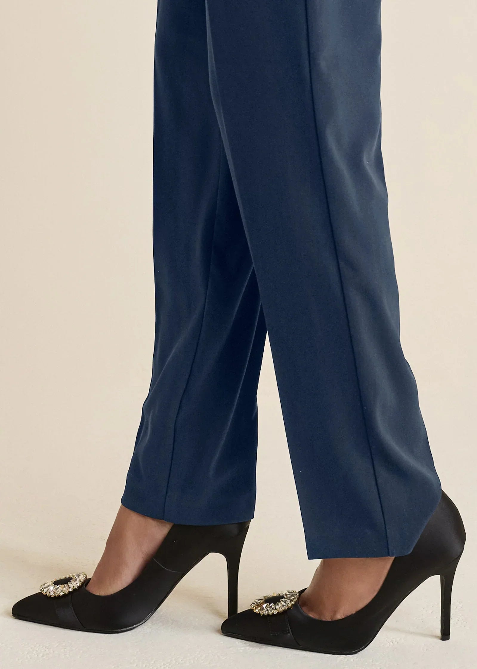 High Rise Straight Trousers Navy