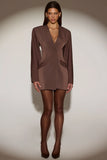 Single Breasted Blazer Mini Dress in Chocolate Brown
