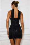 Embellished Scarf Detail Mini Dress in Black