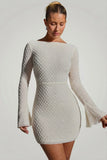 Embellished Open Back A Line Mini Dress in White