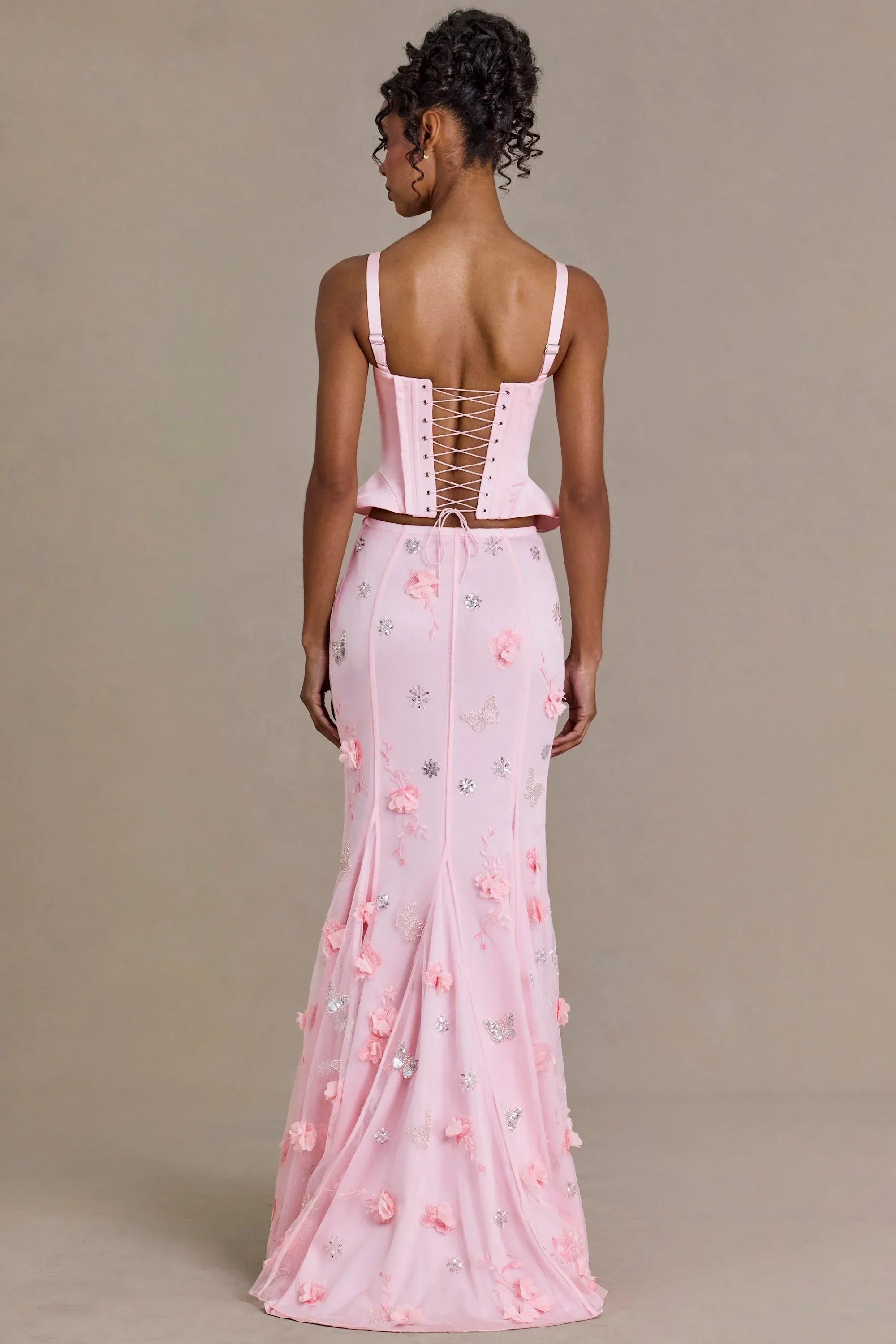 Embellished Tulle Skirt in Baby Pink