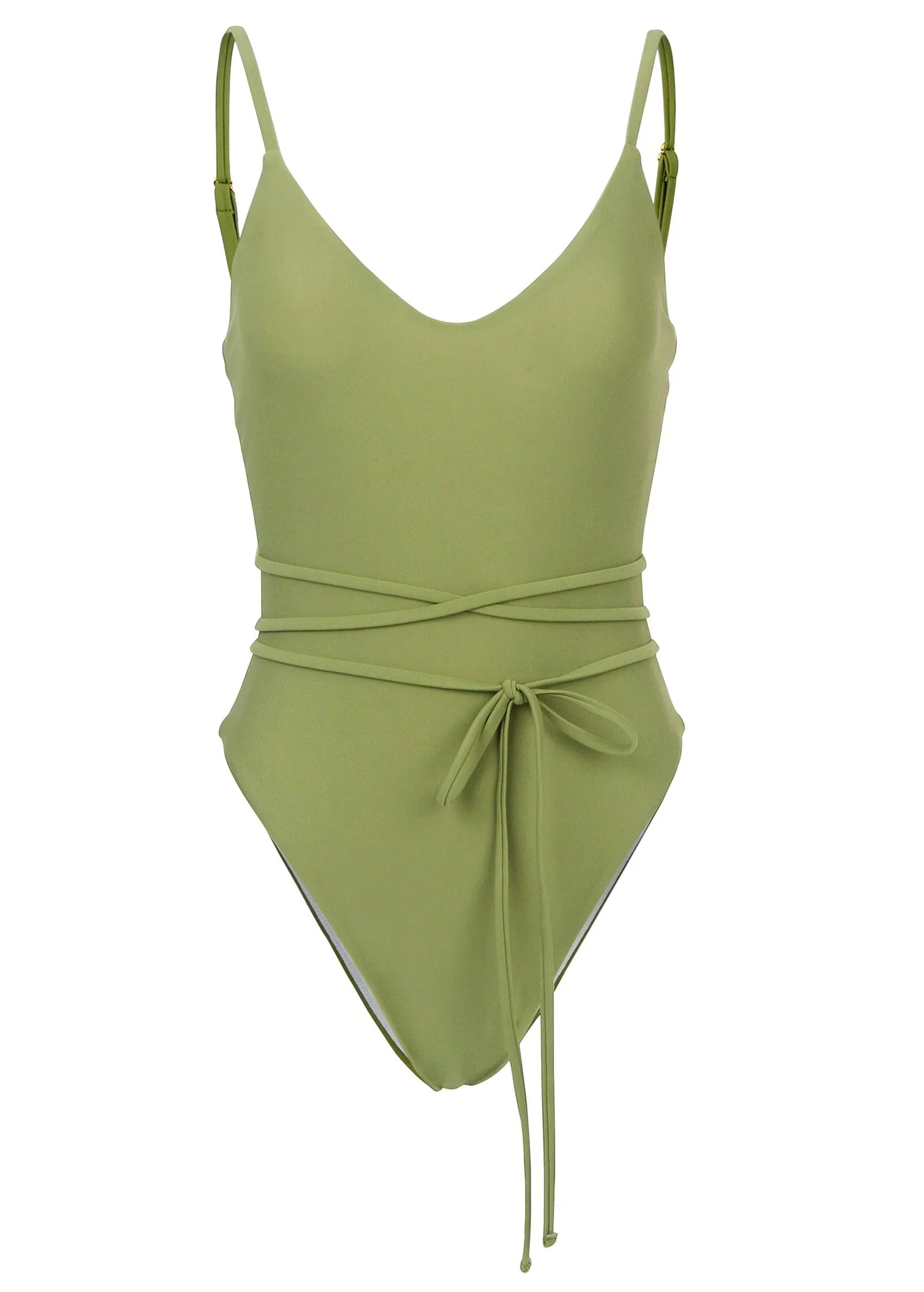 Strappy Tulum High Leg One Piece Mosstone