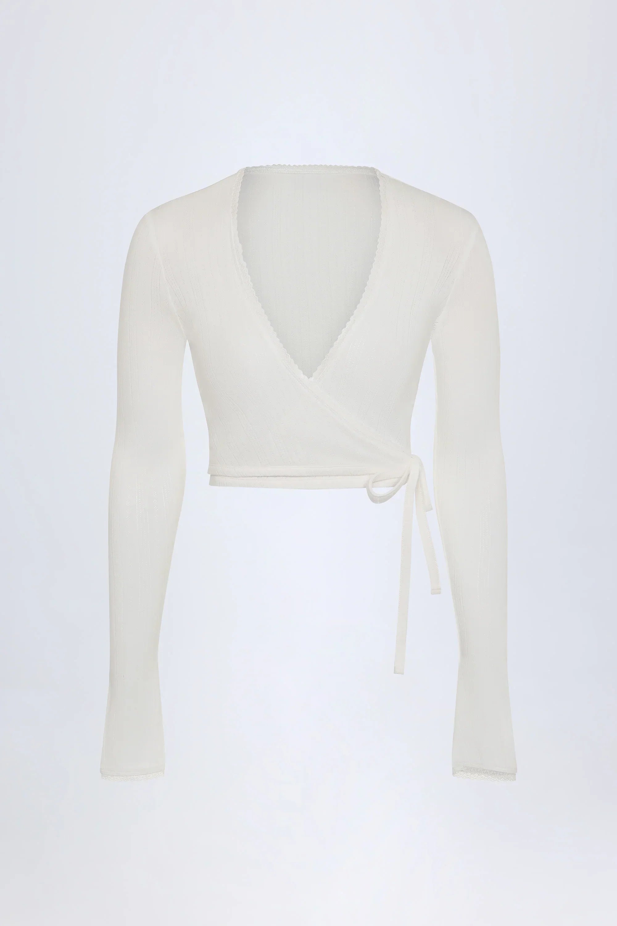 Pointelle Wrap Crop Top in White