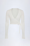 Pointelle Wrap Crop Top in White