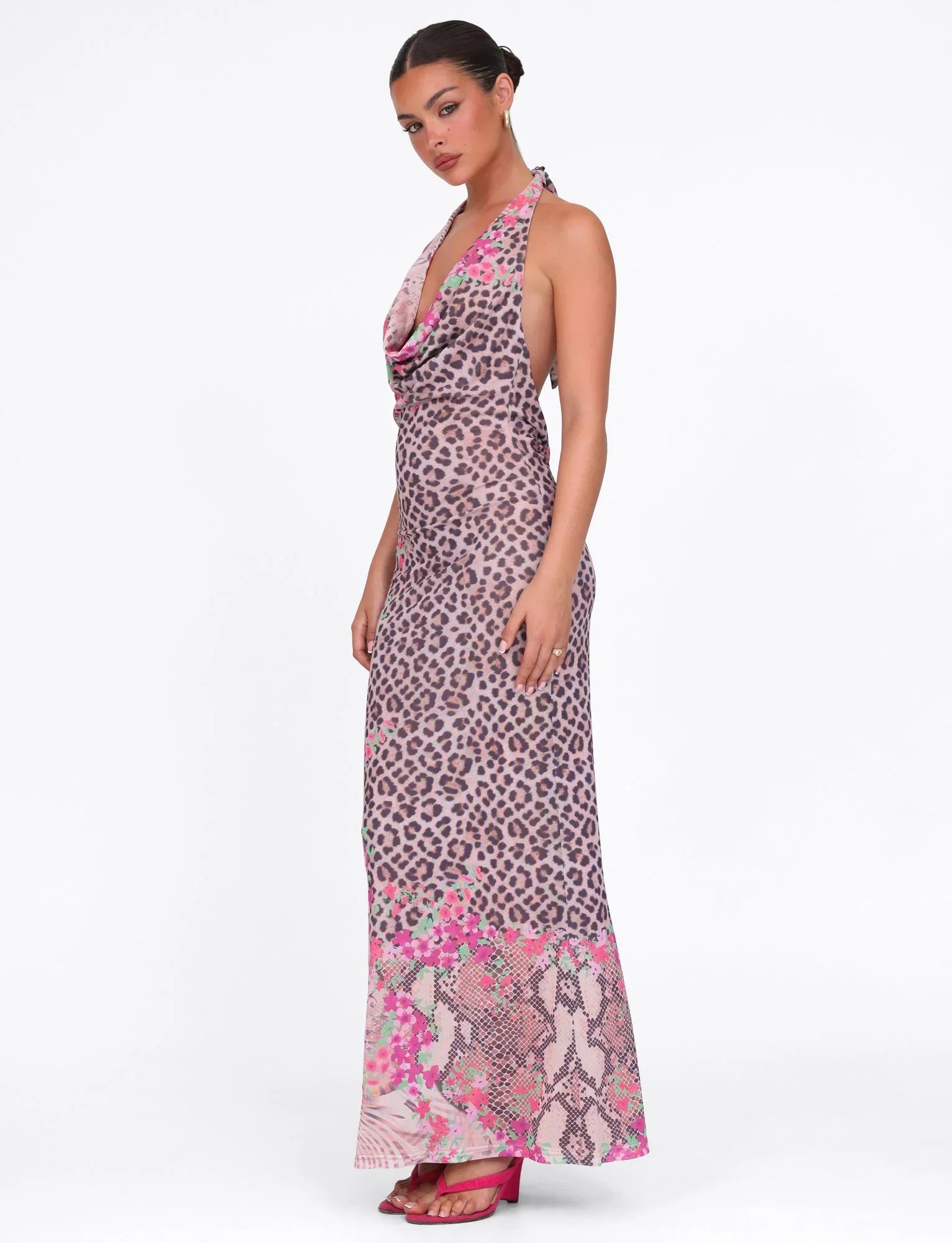 CATALINA MAXI DRESS NEUTRAL ANIMAL ANIMAL FLORAL BORDER