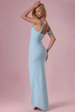 Mesh Draped Corset Gown in Light Blue