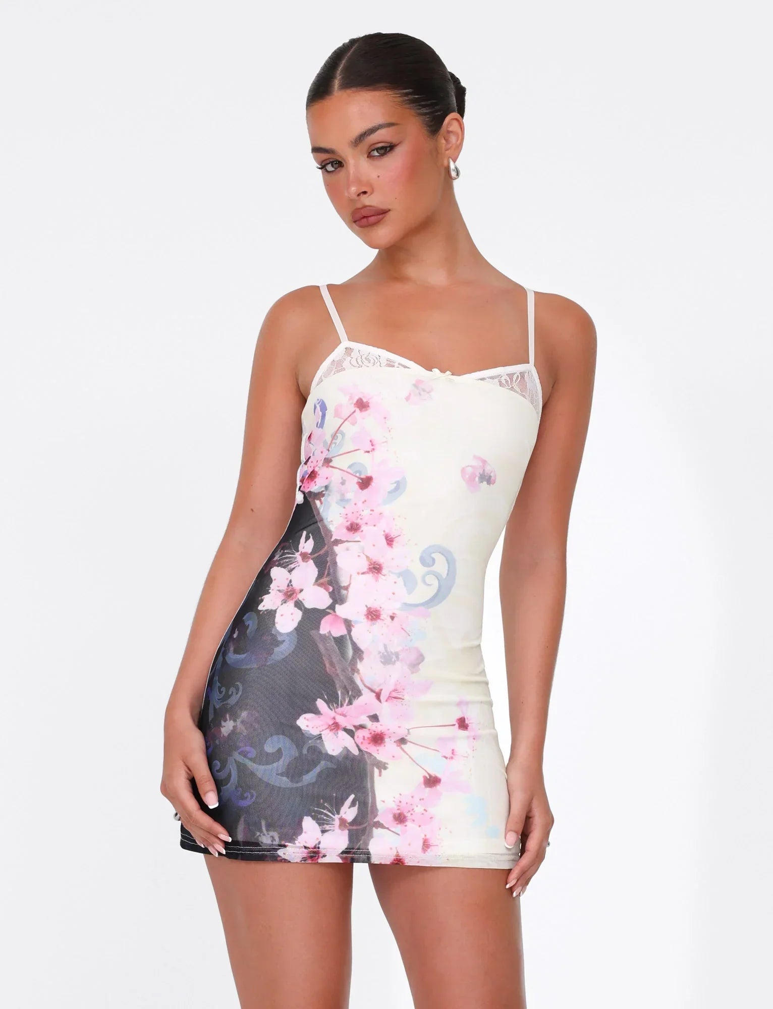 COLSON MESH MINI DRESS MULTI FLORAL CHERRY BLOSSOM