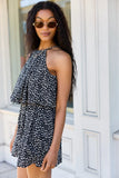 Spotlight Moment Black and White Daisy Print Halter Neck Romper