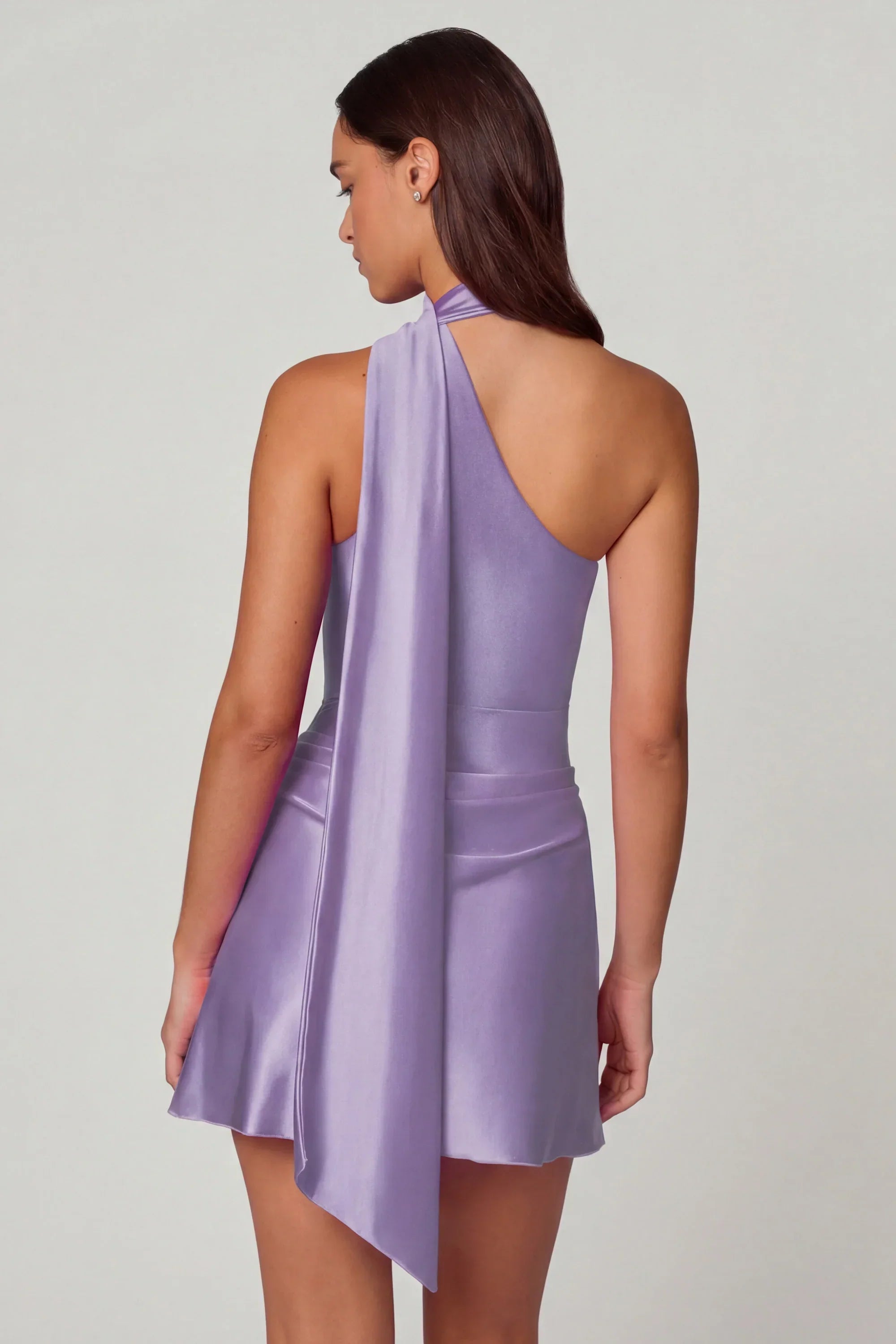 Asymmetric Scarf Detail Mini Dress in Lilac
