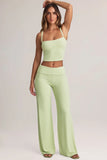 Modal Foldover Wide Leg Trousers in Sage Green
