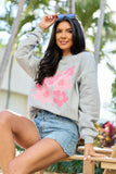 Organic Floral Print Light Grey Graphic Sweatshirt