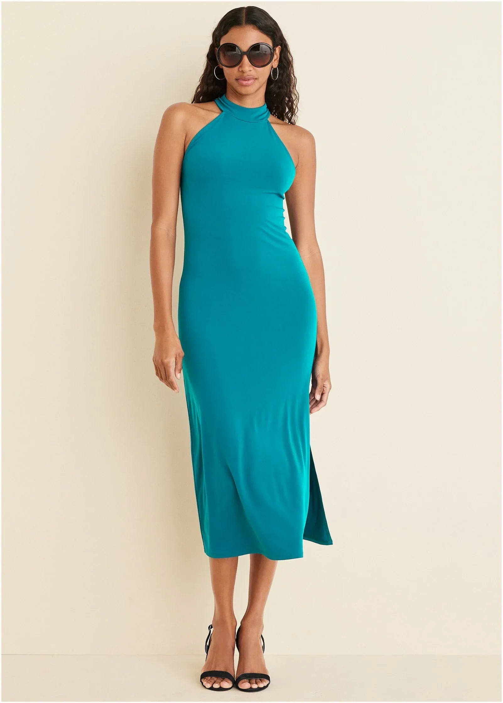 High Neck Midi Dress Teal
