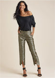 Jacquard Slit Hem Pants Black Gold