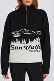 Knit Quarter Zip Turtleneck Oversized Jumper in Black