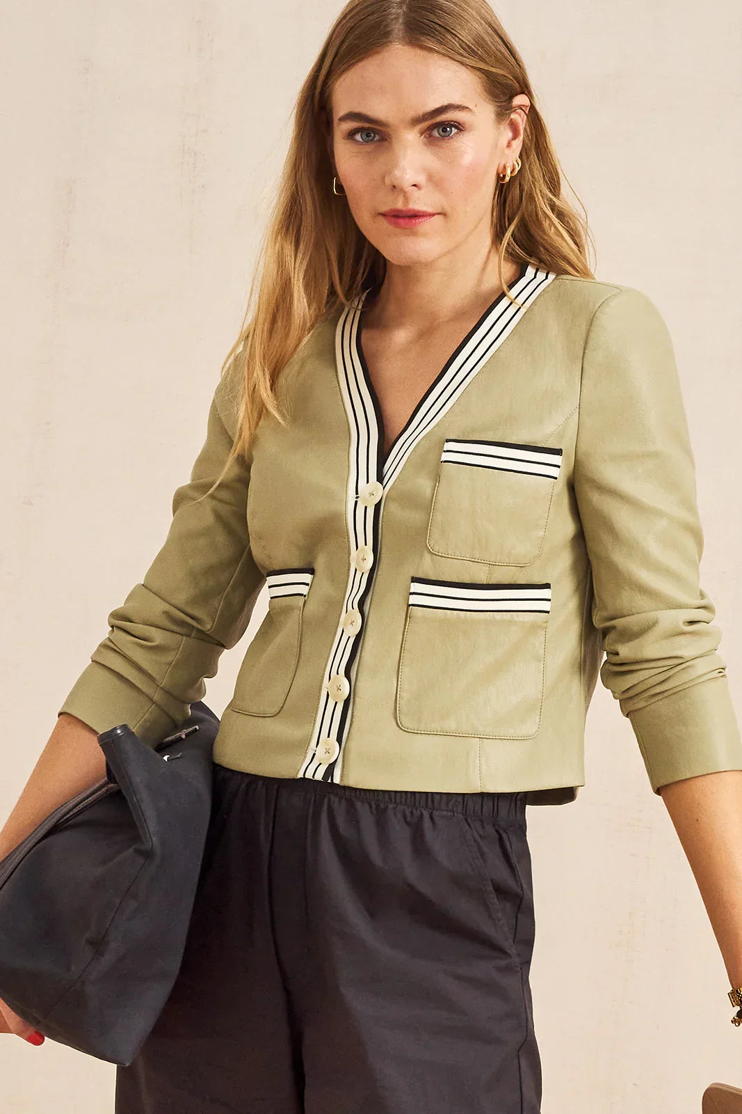 Torrence Collarless Varsity Blazer