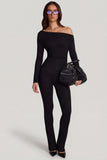 Modal Off Shoulder Long Sleeve Jumpsuit in Black