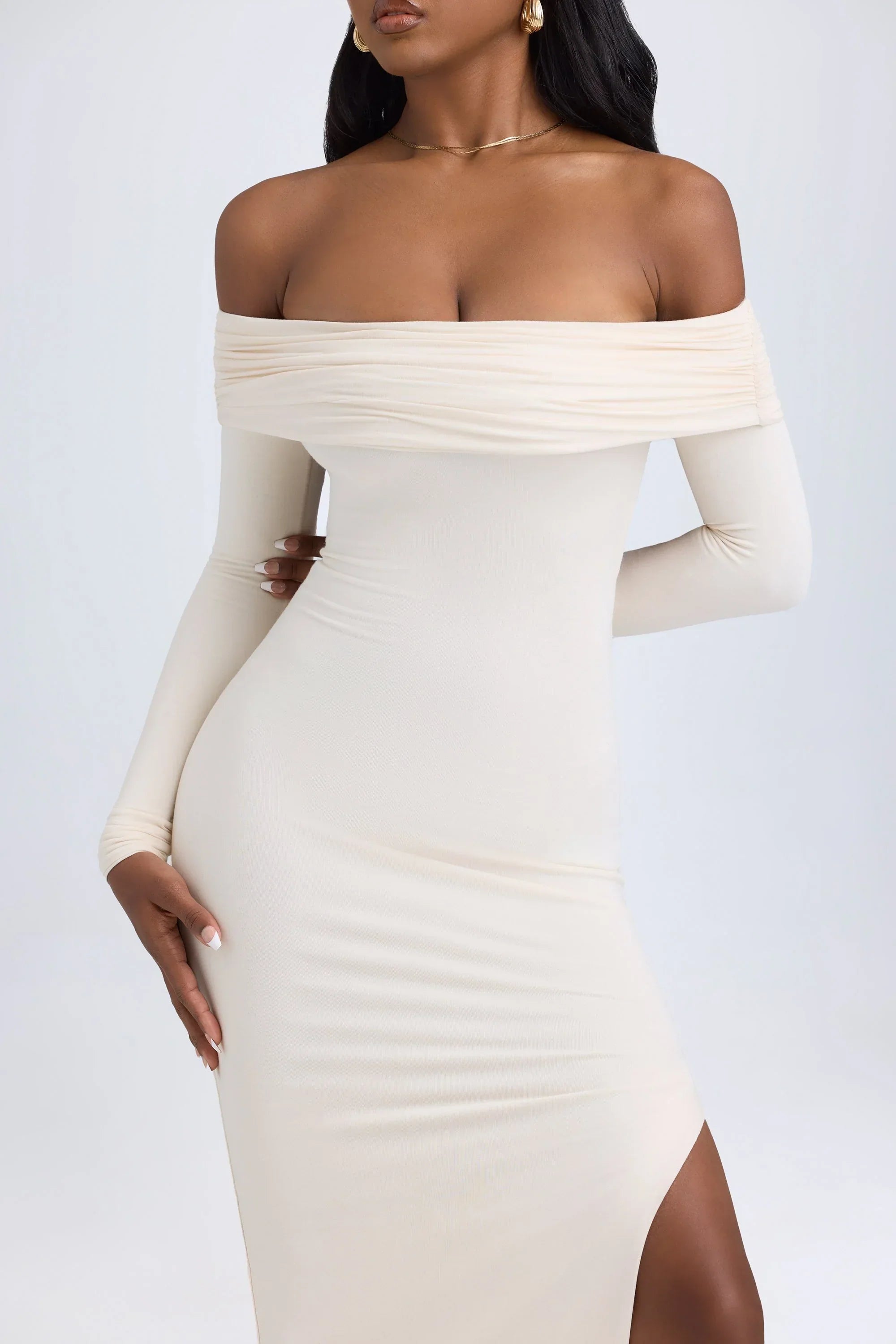 Modal Off Shoulder Open Back Maxi Dress in Ivory
