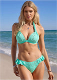 Lace Goddess Push Up Halter Top Light Teal