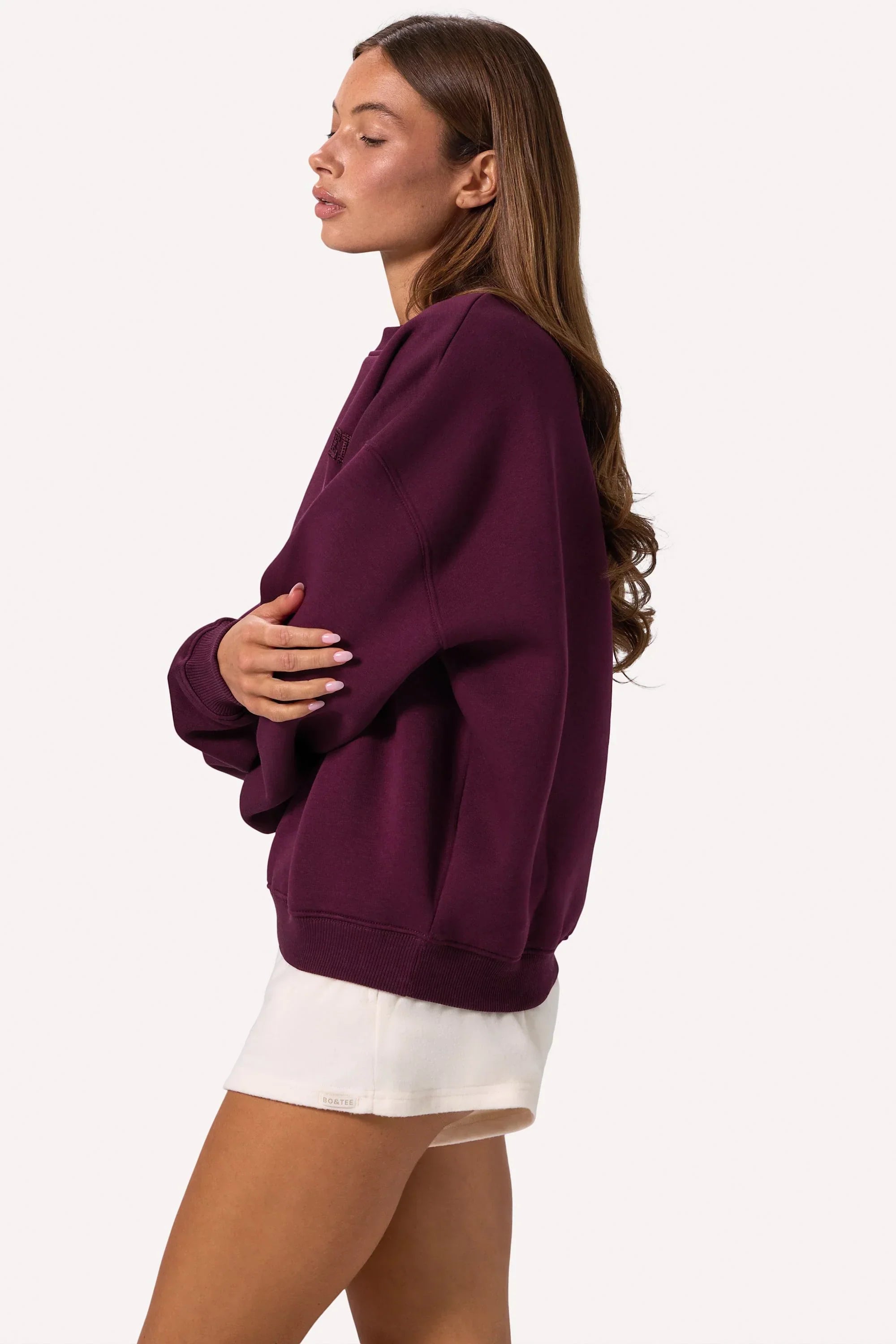 Oversized Crew Neck Jumper in Burgundy