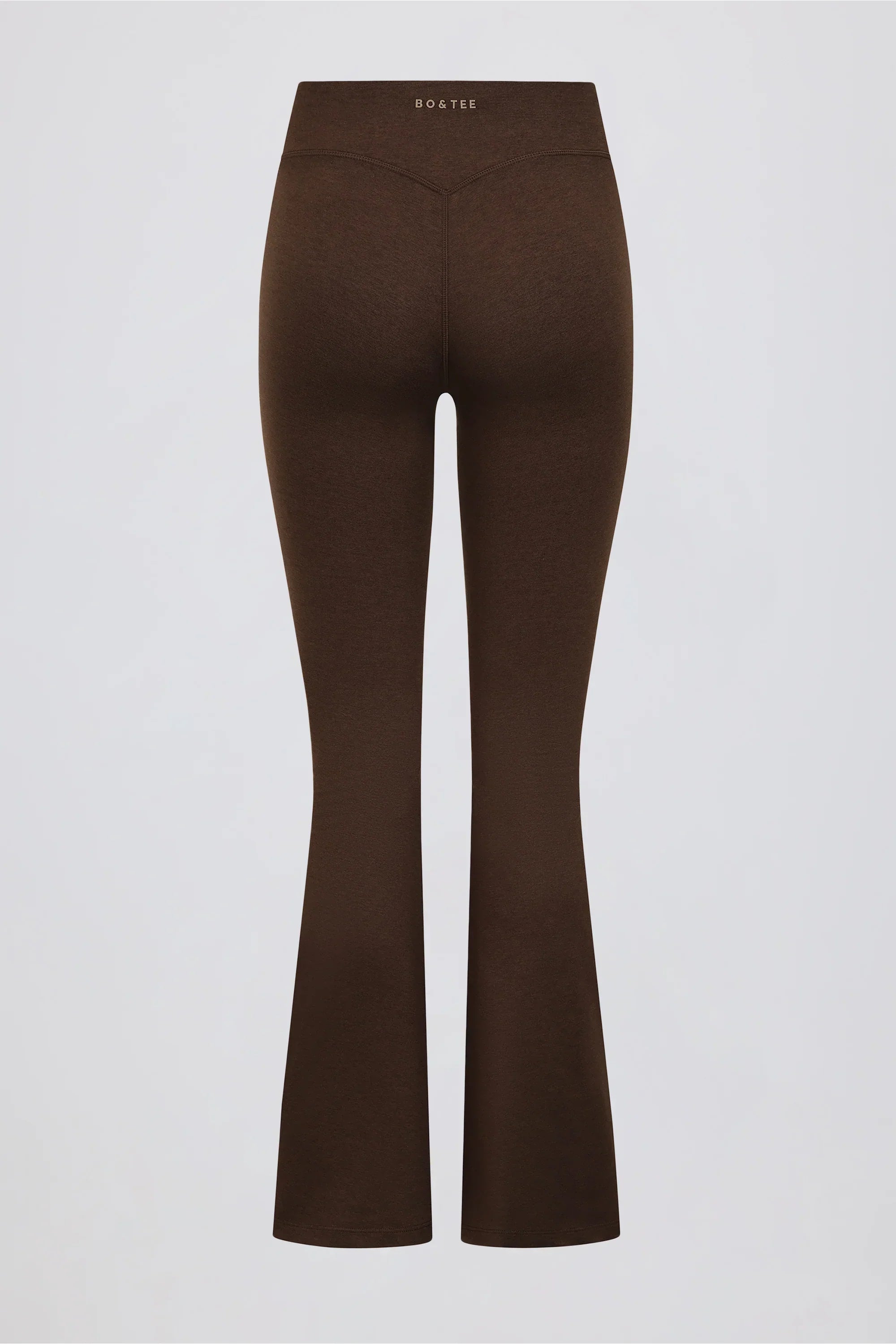 Brushed Jersey Ruched Flared Trousers in Pecan Marl