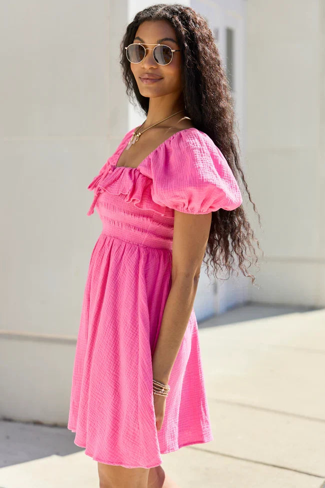 Monica Pink Smocked Top Dress