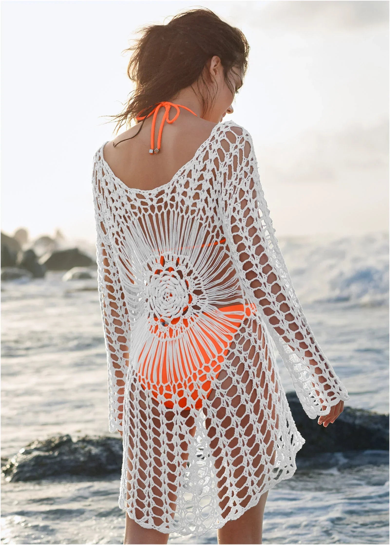 Crochet Detail Cover Up White