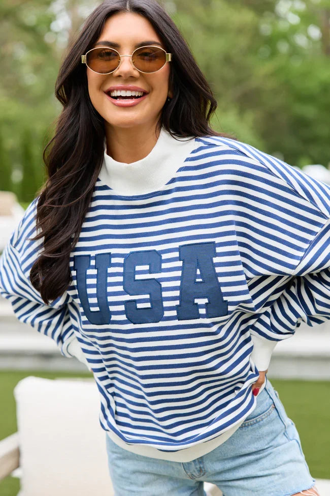 USA Striped Mock Neck Sweatshirt