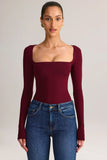 Modal Square Neck Long Sleeve Top in Wine
