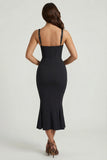 Layered Bra Detail Fishtail Midaxi Dress in Black