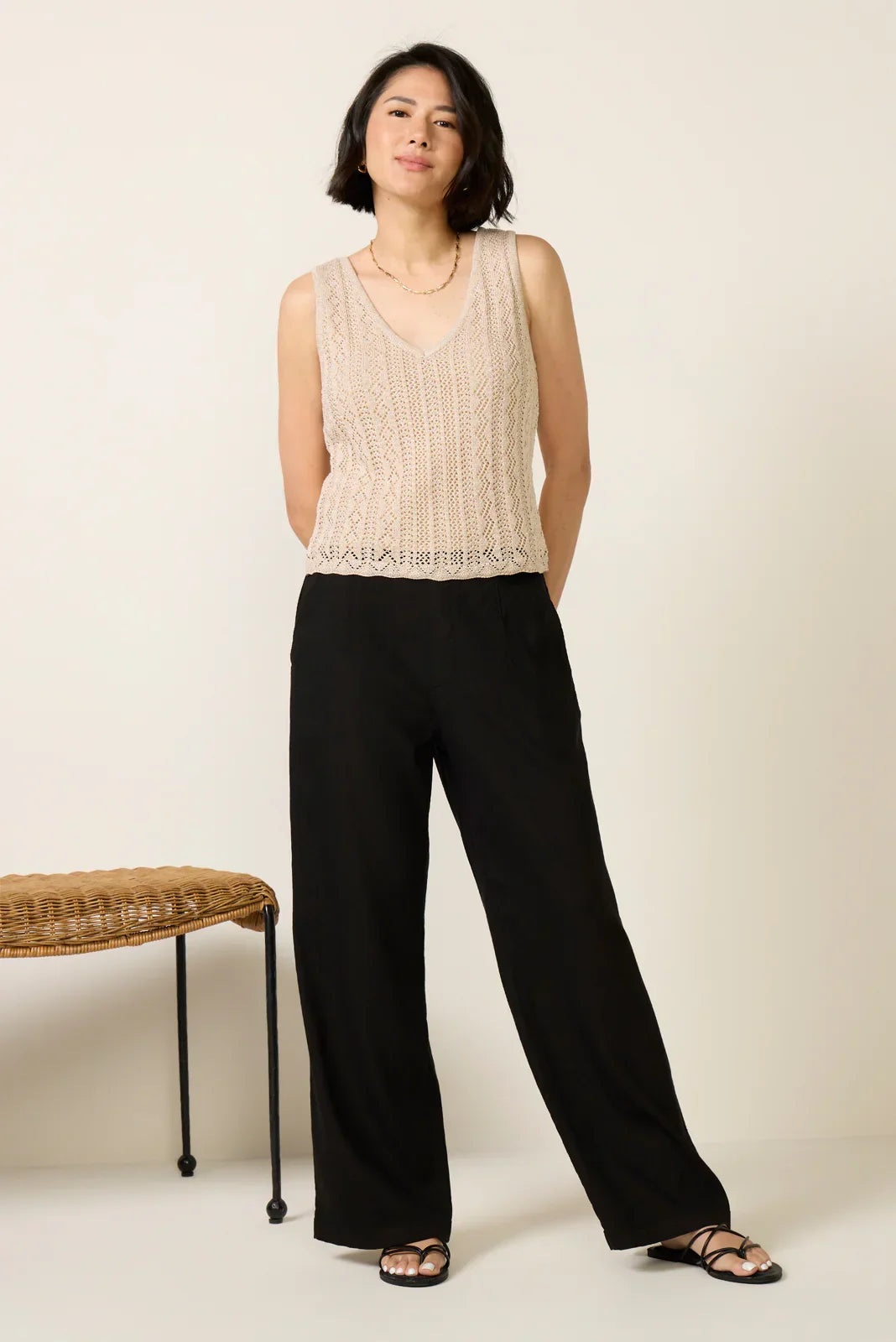 Petite Maya Wide Leg Linen Ankle Pant