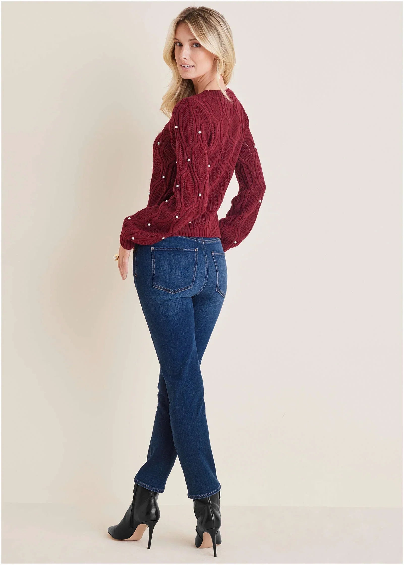 Pearl Detail Sweater Wine