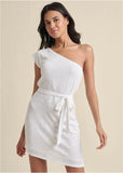 One Shoulder Sequin Dress White