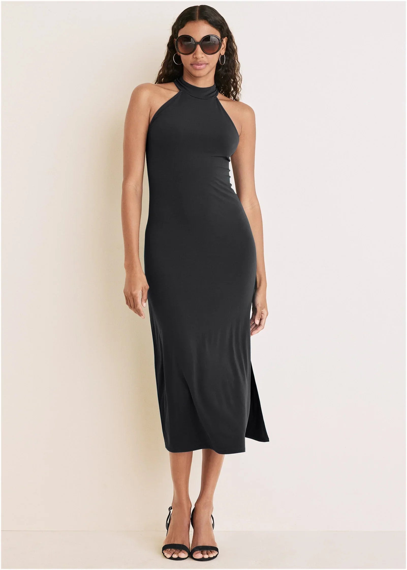 High Neck Midi Dress Jet Black