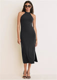 High Neck Midi Dress Jet Black