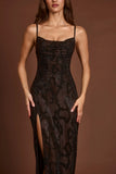 Embellished Peekaboo Cowl Neck Dress in Brown Snake