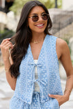Maeve Blue And White Floral Printed Chambray Vest SALE