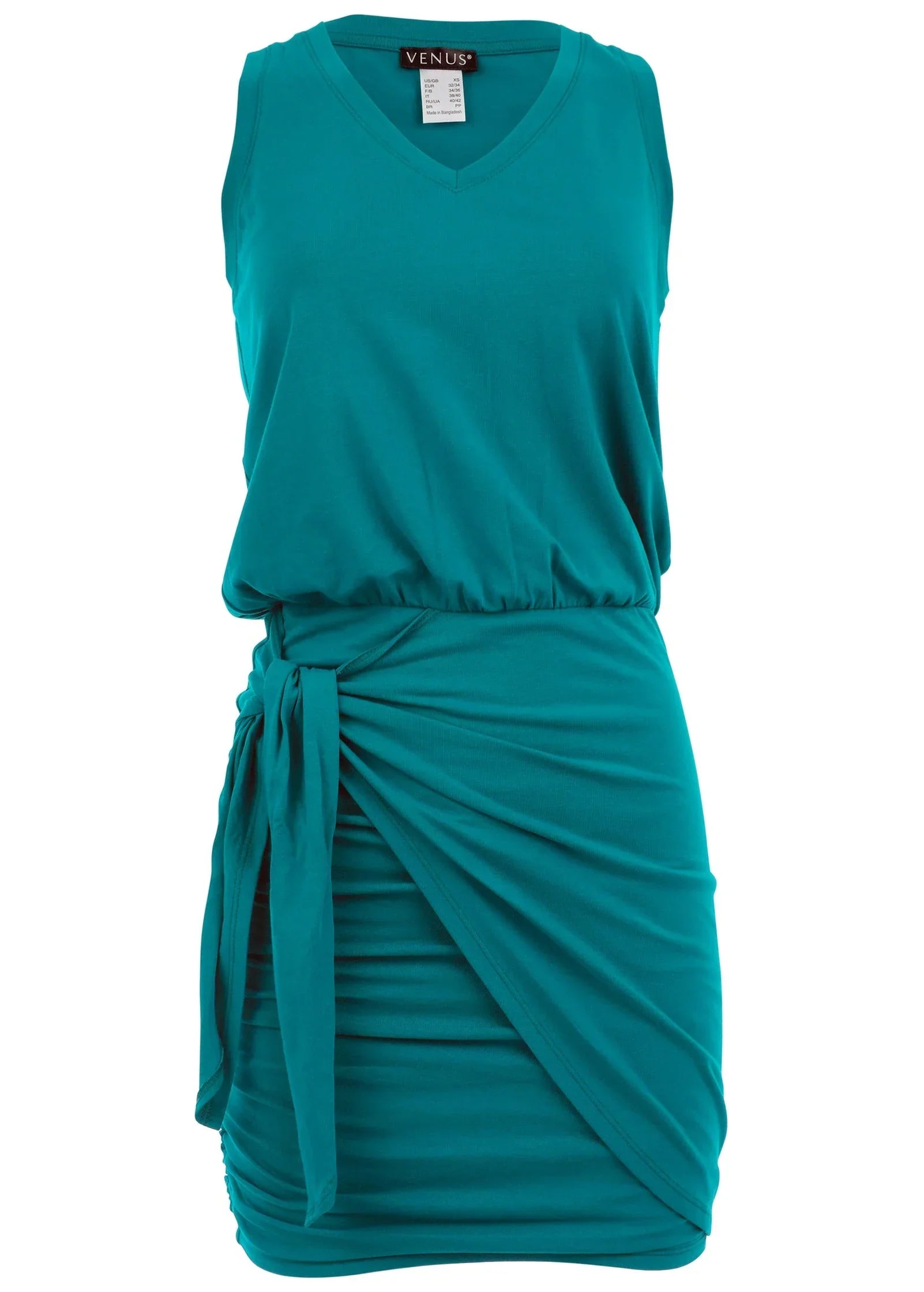 V Neck Side Wrap Mini Dress Teal