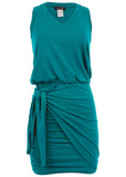 V Neck Side Wrap Mini Dress Teal
