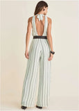 Striped Belted Jumpsuit Black White
