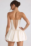 Lace Up Bubble Hem Corset Mini Dress in Ivory