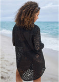 Lace Cover Up Button Down Jet Black